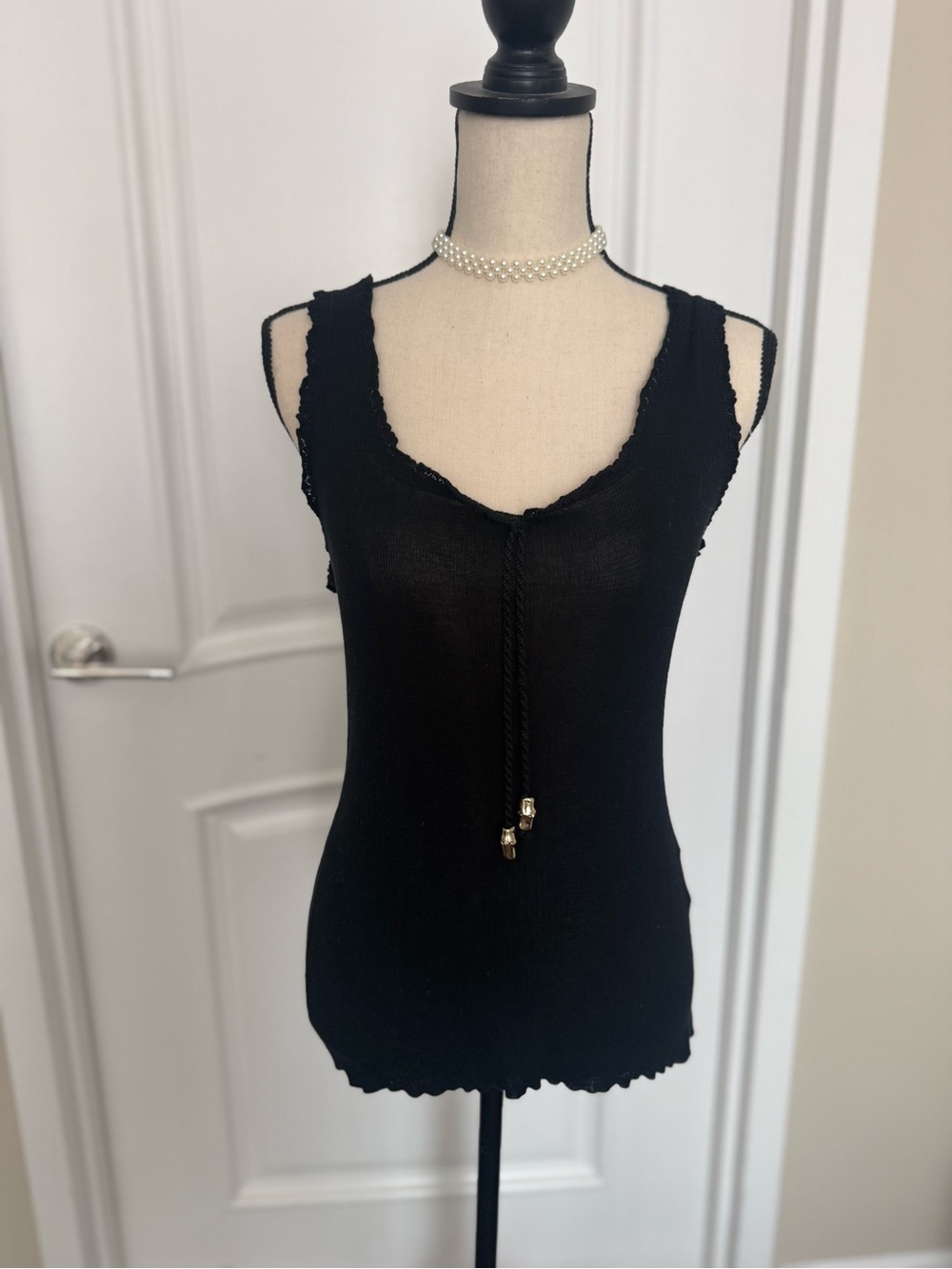 Gucci Black Knit Sleeveless Tank with Tie Detail